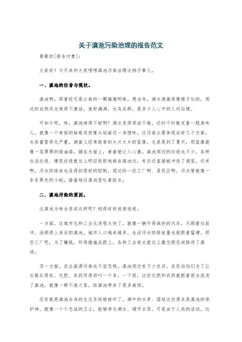 关于滇池污染治理的报告范文