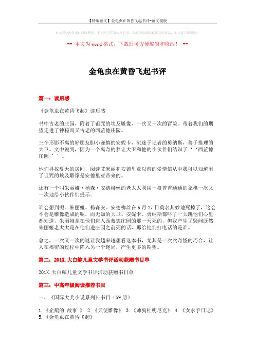 【精编范文】金龟虫在黄昏飞起书评-范文模板 (5页)