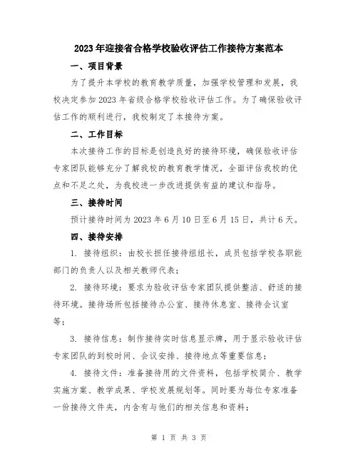 2023年迎接省合格学校验收评估工作接待方案范本