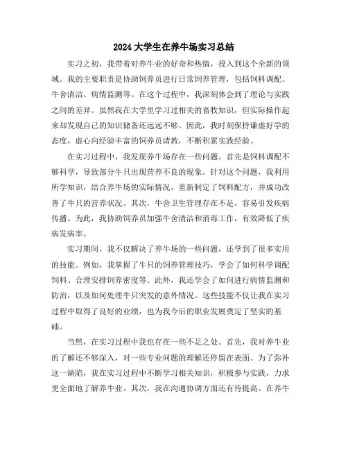 2024大学生在养牛场实习总结