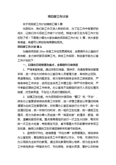 关于项目部工作计划模板汇编5篇