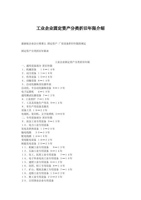 工业企业固定资产分类折旧年限介绍