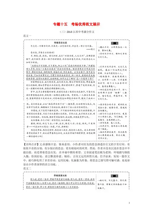 江西省2016中考语文第四部分综合性学习与写作专题十五考场优秀范文展示(三,2013满分作文)新人教版