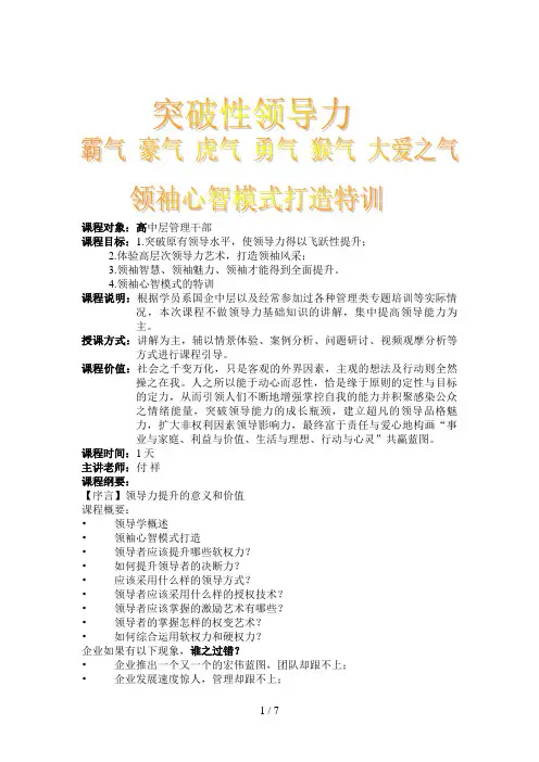 突破性领导力大纲Microsoft Word 文档
