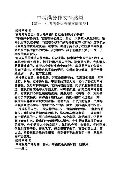 中考作文之中考满分作文情感类