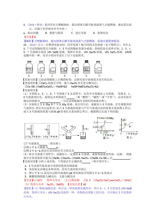 2019年全国中考化学真题分类 专题7  科学探究题