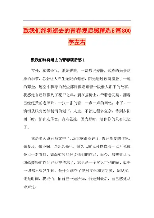致我们终将逝去的青春观后感精选5篇800字左右