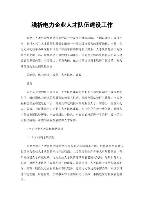 浅析电力企业人才队伍建设工作