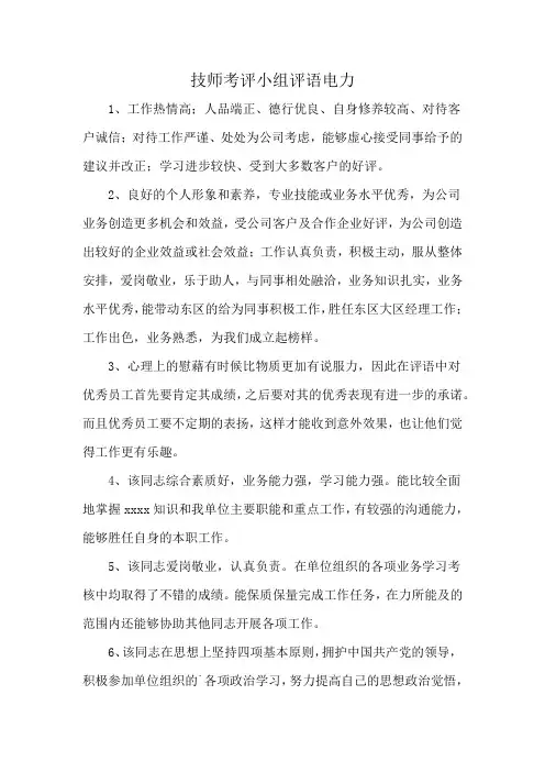 技师考评小组评语电力