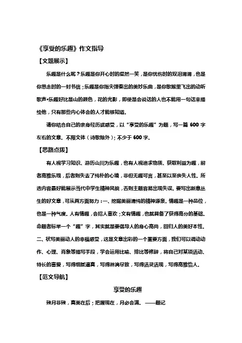 《享受的乐趣》作文指导