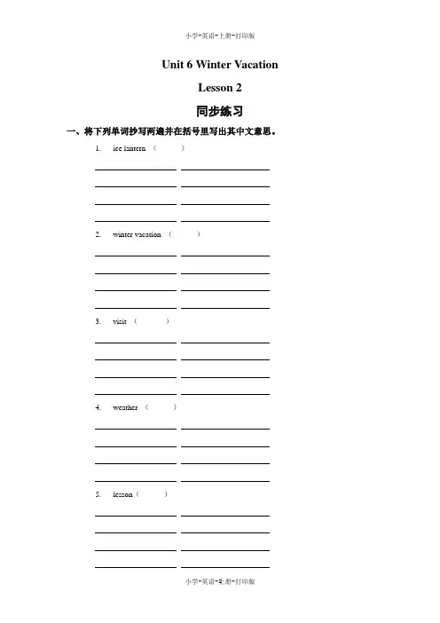 人教版(新起点)-英语-六年级上册-Unit 6 Winter Vacation Lesson 2 作业设计
