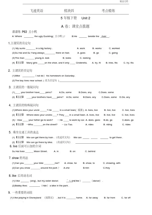 译林英语五下5BU2考点精练