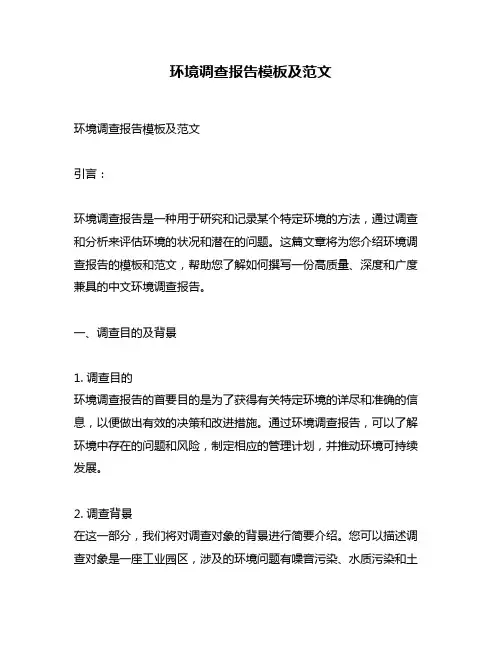 环境调查报告模板及范文