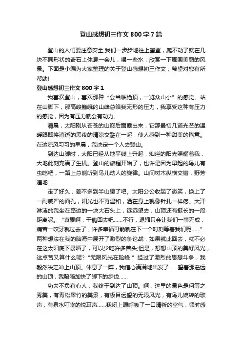 登山感想初三作文800字7篇