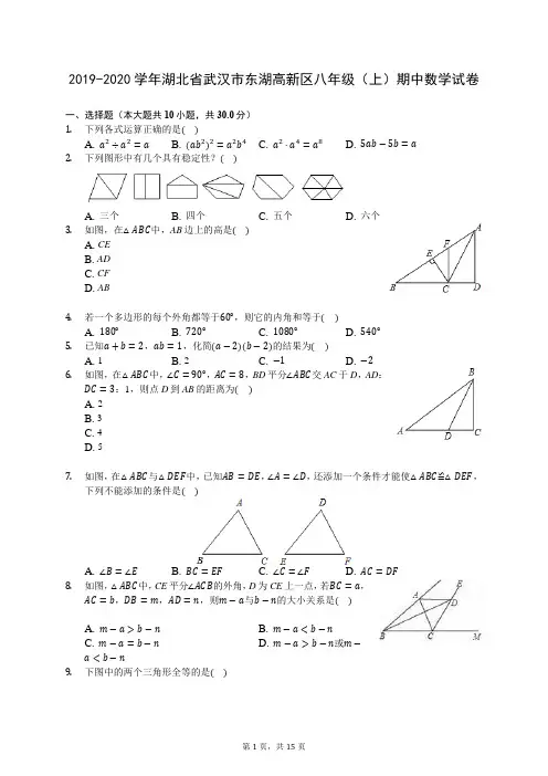 2019-2020学年湖北省武汉市东湖高新区八年级(上)期中数学试卷 -(含答案解析)