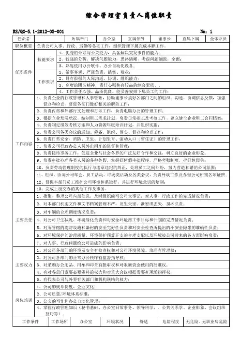 各级人员岗位职责和任职条件