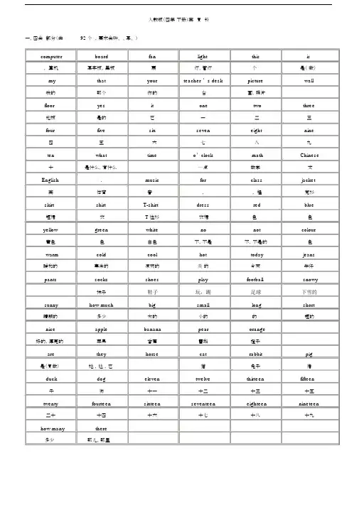 人教版pep(四年级下册)英语总复习资料.docx