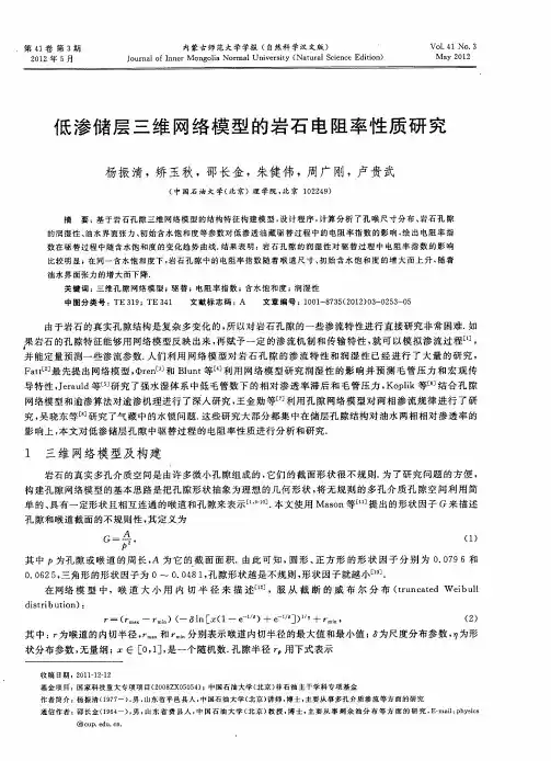低渗储层三维网络模型的岩石电阻率性质研究