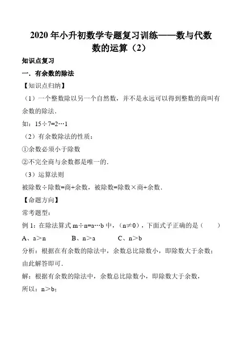 2020年小升初数学专题复习训练—数与代数：数的运算(2)(知识点总结+同步测试)