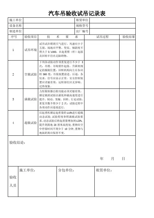 汽车吊验收试吊记录表