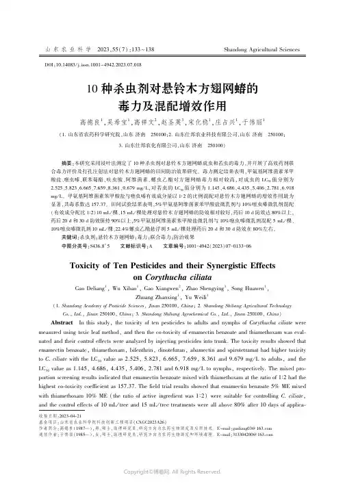 10种杀虫剂对悬铃木方翅网蝽的毒力及混配增效作用