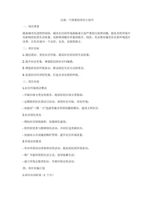完成一个简要的项目计划书