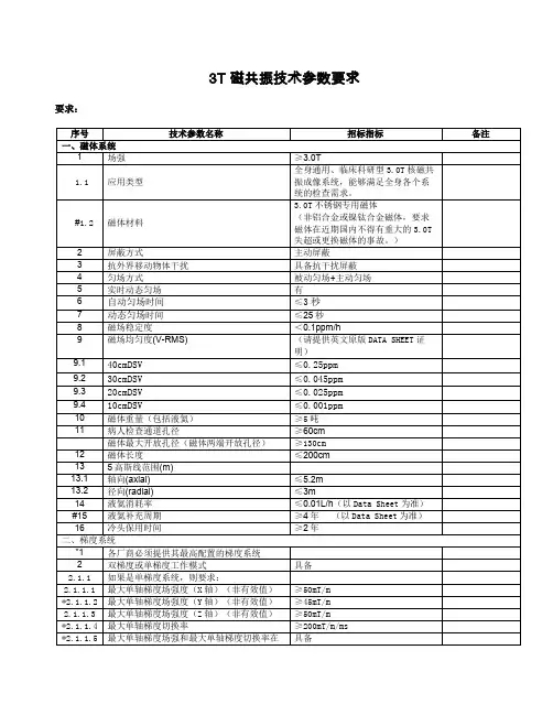 磁共振技术参数要求