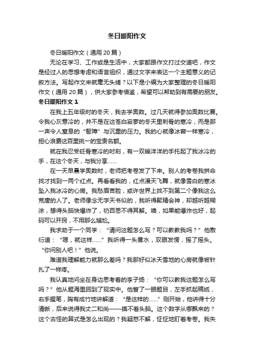 冬日暖阳作文（通用20篇）