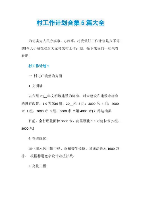 村工作计划合集5篇大全