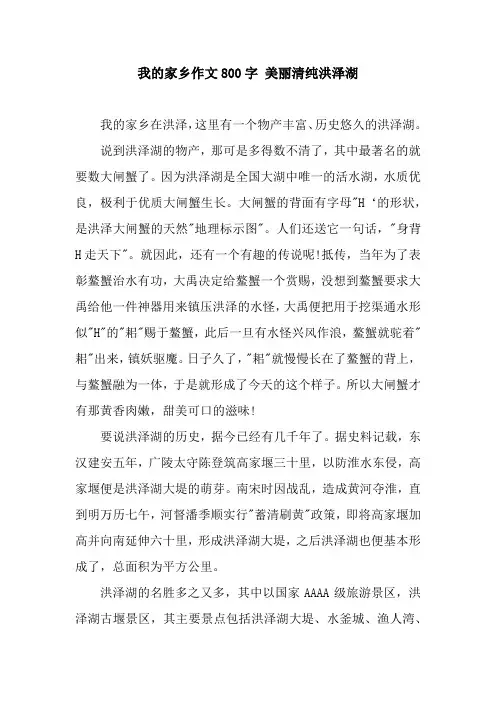 我的家乡作文800字 美丽清纯洪泽湖