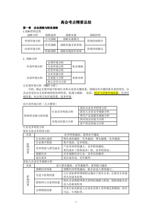高级财务会计及管理知识分析考点总结