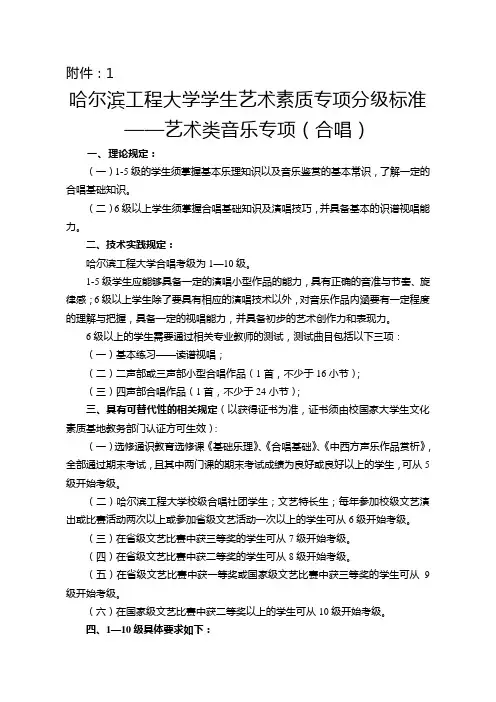 《哈尔滨工程大学学生艺术素质专项分级标准》