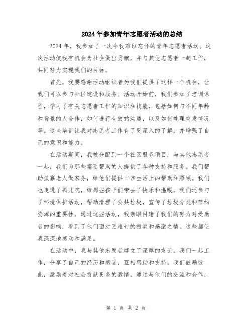 2024年参加青年志愿者活动的总结