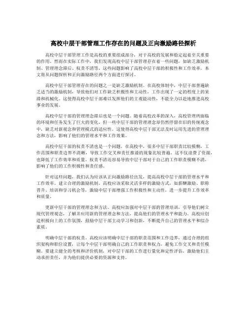 高校中层干部管理工作存在的问题及正向激励路径探析