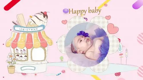 粉色精美温馨儿童成长生日快乐纪念相册动态PPT模板