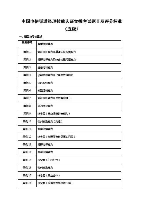中国电信渠道经理技能认证实操考试题目及评分标准