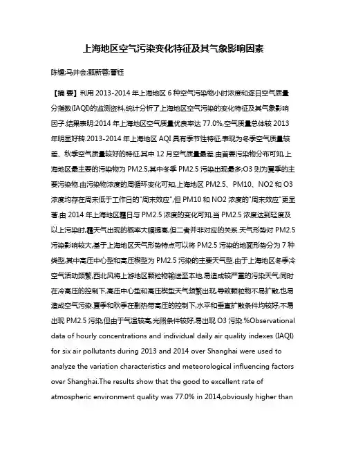 上海地区空气污染变化特征及其气象影响因素