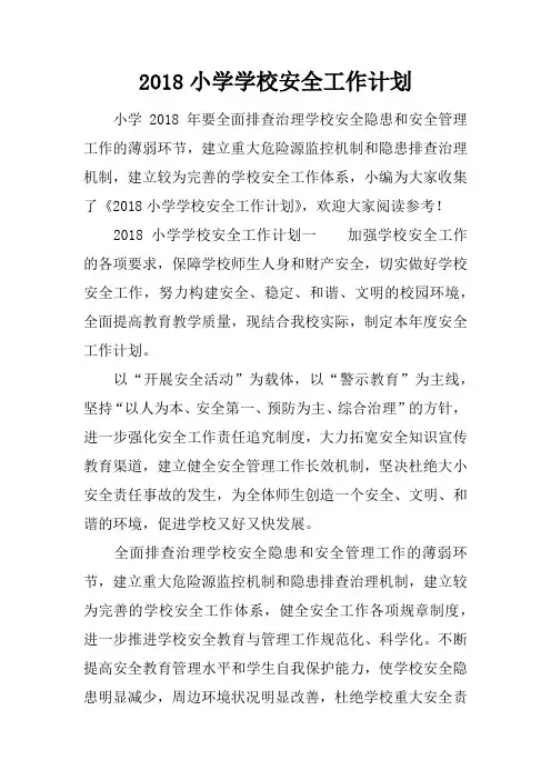 2018小学学校安全工作计划