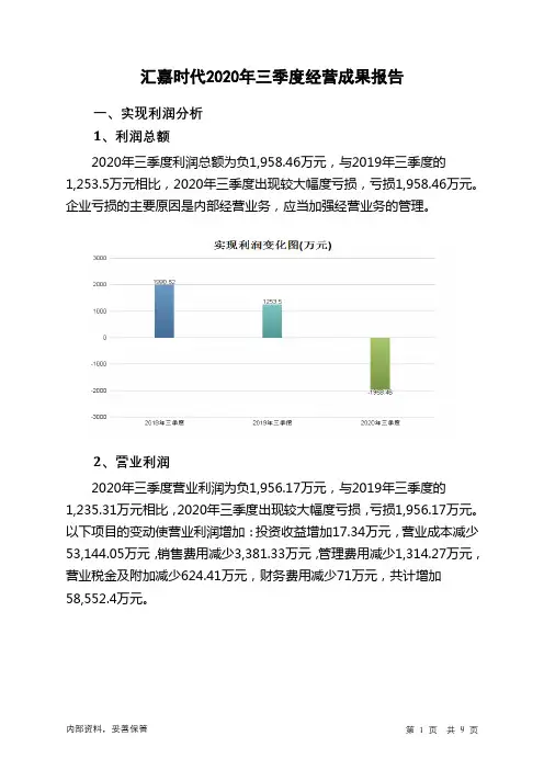 汇嘉时代2020年三季度经营成果报告