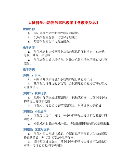 大班科学小动物的尾巴教案【含教学反思】