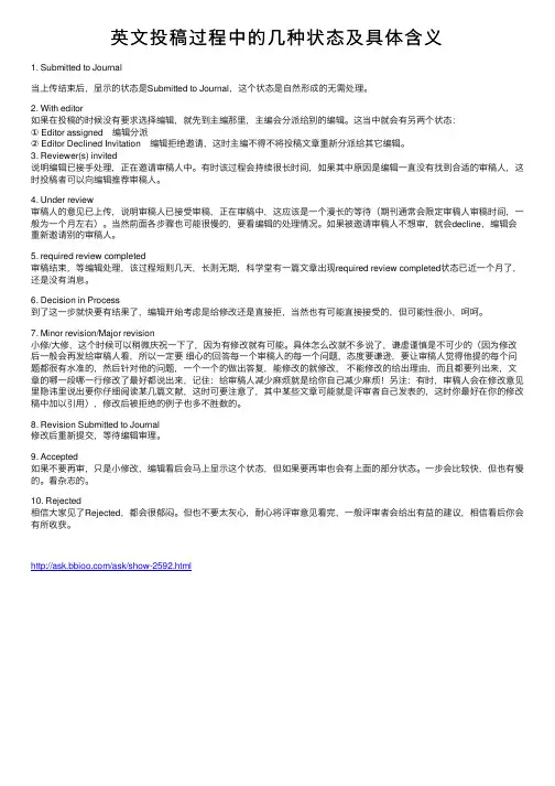 英文投稿过程中的几种状态及具体含义