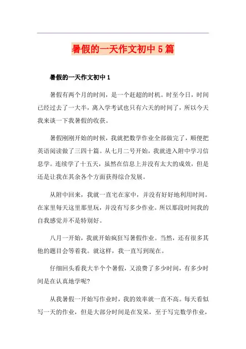 暑假的一天作文初中5篇