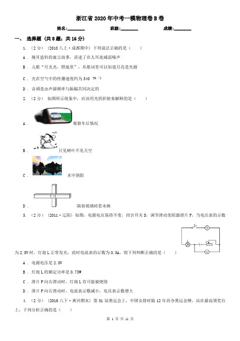 浙江省2020年中考一模物理卷B卷