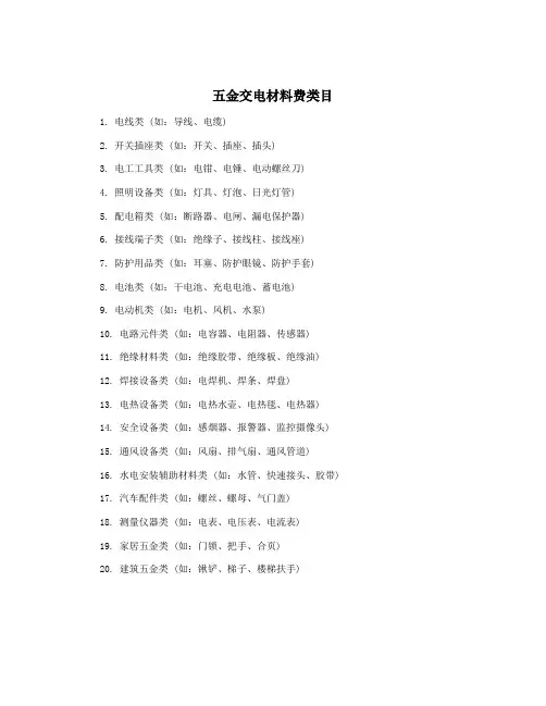 五金交电材料费类目
