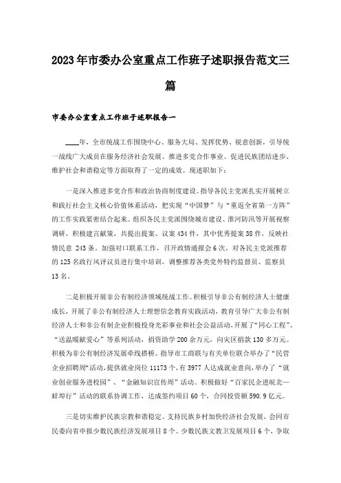 2023年市委办公室重点工作班子述职报告范文三篇_1