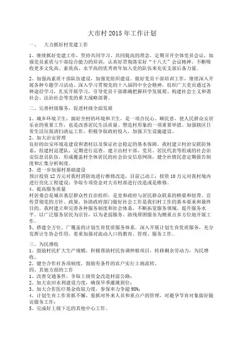 大市村2015年工作计划