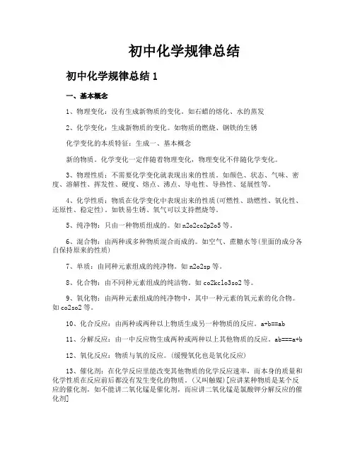 初中化学规律总结
