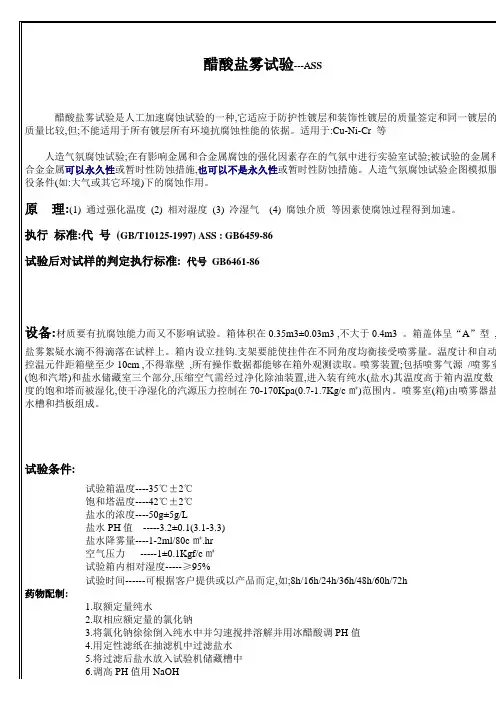 醋酸盐雾试验