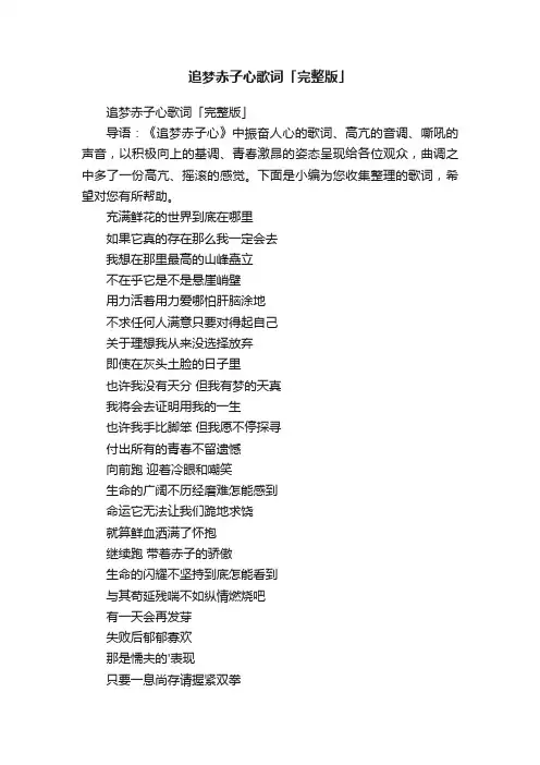 追梦赤子心歌词「完整版」