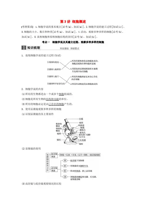 (浙江选考)2018版高考生物总复习 第1单元 细胞的分子组成与结构 第3讲 细胞概述